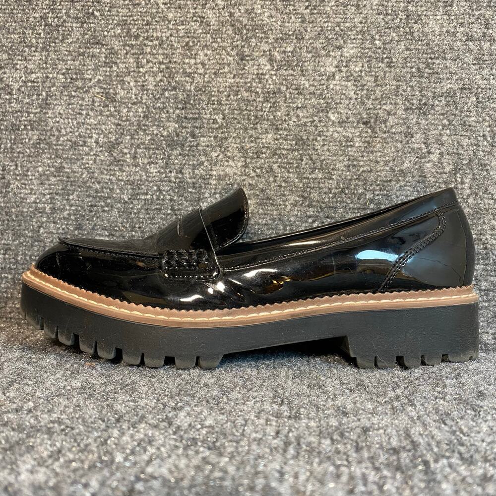 Jellypop Women 8.5 Paris Loafers Black Faux Patent Leather Comfort Shoe Lug Sole